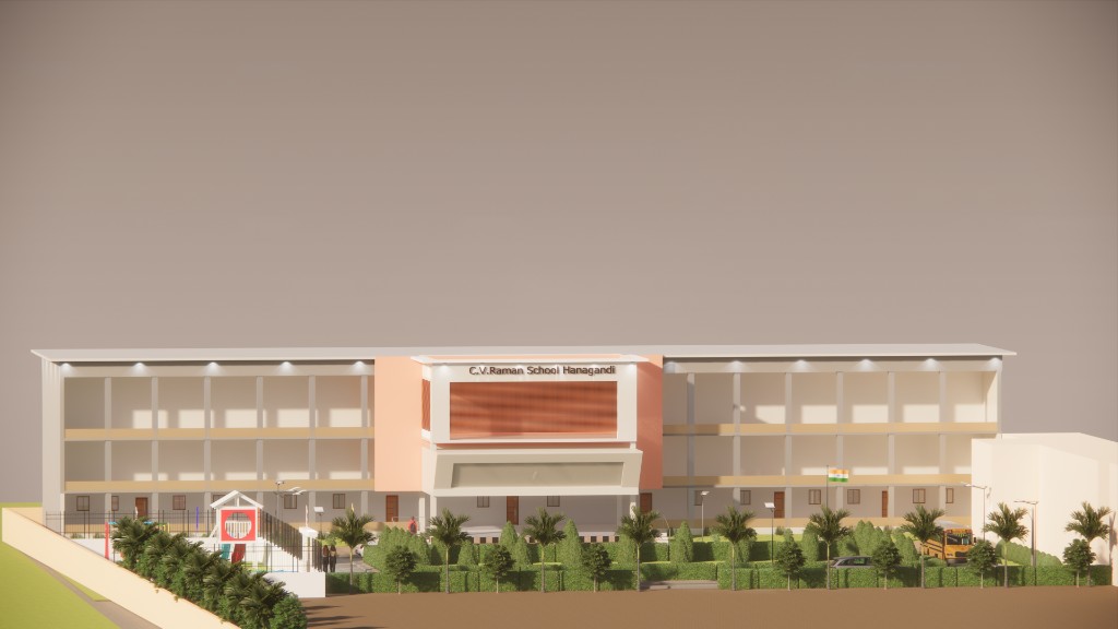 3D architectural visualization of C.V. Raman School, Hanagandi
